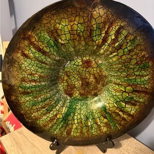 Crackled Green and Brown Decorative Plate